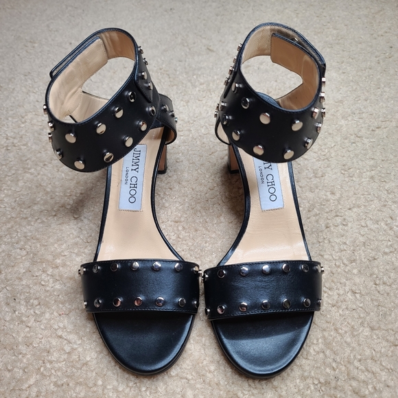 Jimmy Choo Black Studded Sandals with Chunky Heel size
